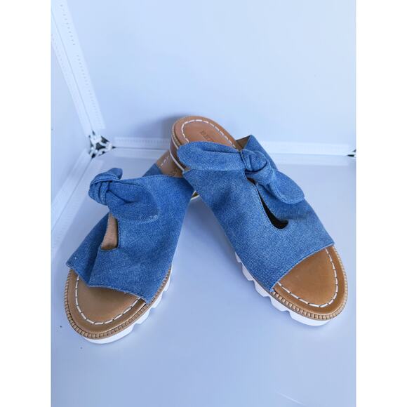 Bernardo Alice Denim Bow Slide Sandals Slip-On Size 6 Coastal Boho Playful Fall - Picture 10 of 10